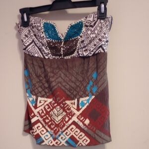 Bohemian Strapless Dress with Tribal Print